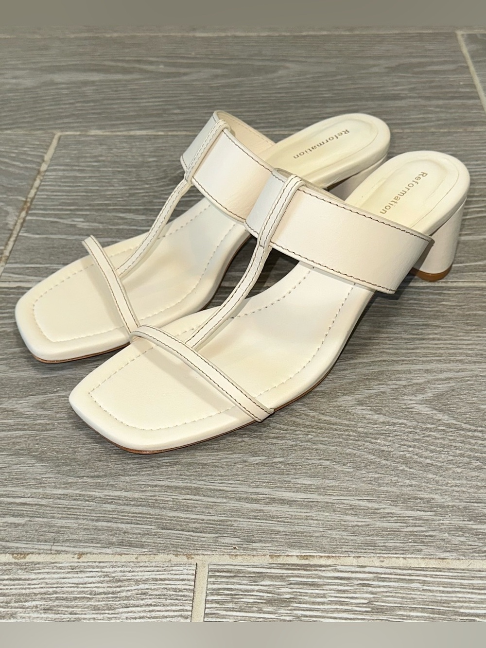Reformation Sardinia T-Strap Heeled Sandal Natural Leather Women’s 10.5